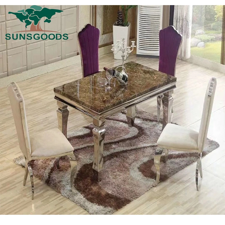 Home Furniture Modern Luxury Stainless Steel Artificial Marble Dining Table Set 