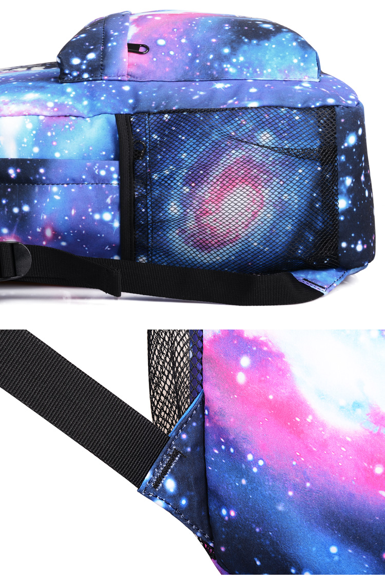 Hot Unisex Fashion Galaxy Anime Mochila luminosa Mochila de la escuela al aire libre con puerto USB Charing Port