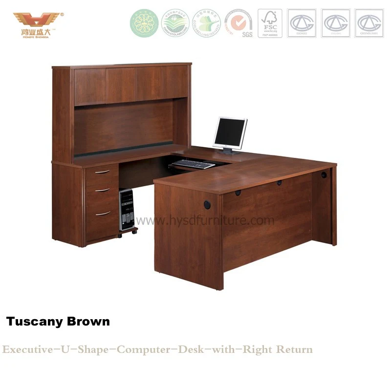 Hot Sale Office U Shape Curved Office Computer Desk Table Furniture with Right Return Hutch (HY-U01)