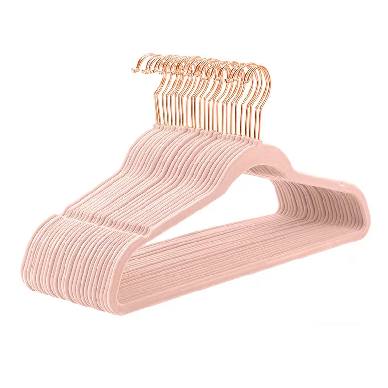 Factory wholesale promotion price personalized non-slip velvet flocked coat suit hangers with rose gold hook