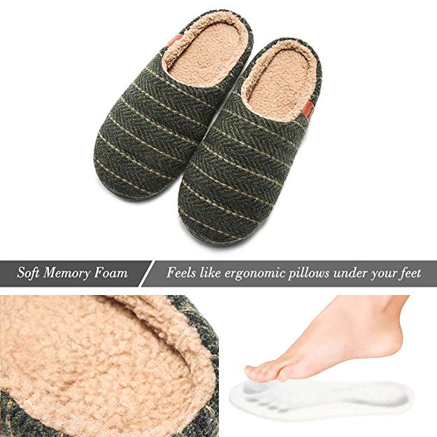 Men's Cozy Memory Foam Slippers with Fluffy Slip-on Clog Winter House Shoes Anti-Skid Sole