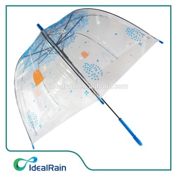 bird and trees printed transparent dome umbrella