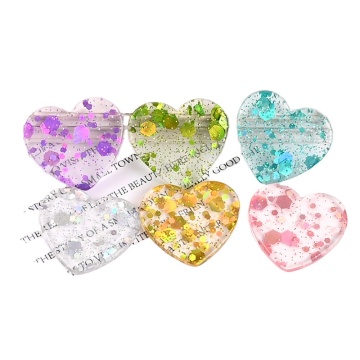 Glitter Resin Heart Flat Back Cabochon Beads Sequins Shiny Home DIY Decoration Handmade Craft Kids Hair Accessories