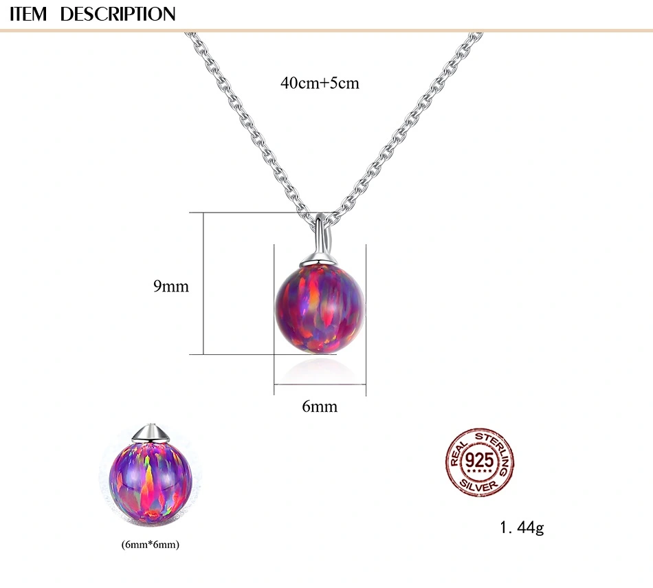 Lovely 925 Sterling Silver Ball Opal Pendant Necklace