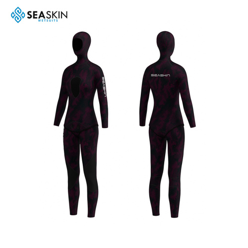 Seaskin 3/2mm Two Piece Hoodie Camo FreeDiving Suit