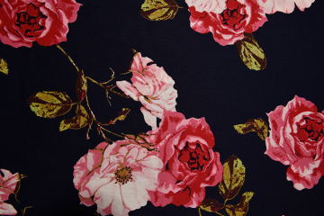 White Peony Black Backgroud Printed Fabrics