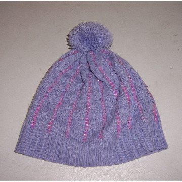 Pom label woven cotton ball acrylic knitted cap