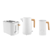 Modern Stylish Kitchen Set: Stainless Steel Electric Kettle, Milk Frother & Toasters
