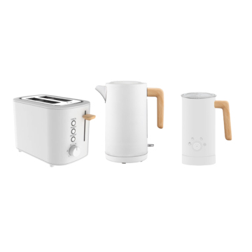 Modern Stylish Kitchen Set: Stainless Steel Electric Kettle, Milk Frother & Toasters