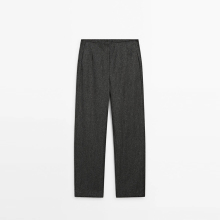 Women's herringbone fine grain wool blended straight leg suit pants