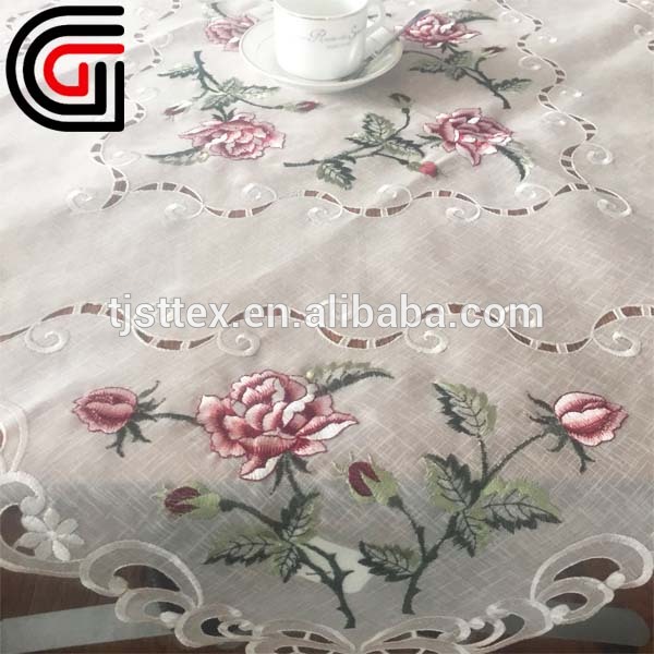 Embroidered pink rose table cloth