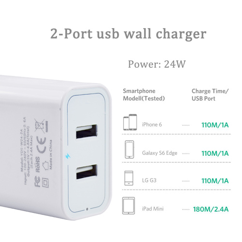 Cargador de pared USB dual de 24w para teléfonos móviles