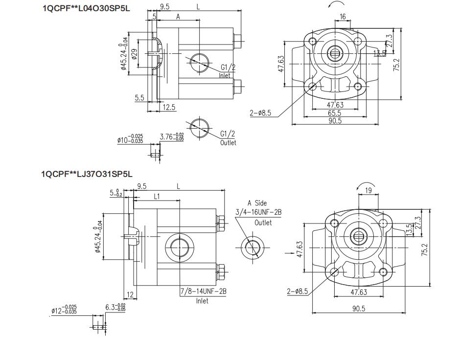 1QCPF **L**O30SP5* Dimensions