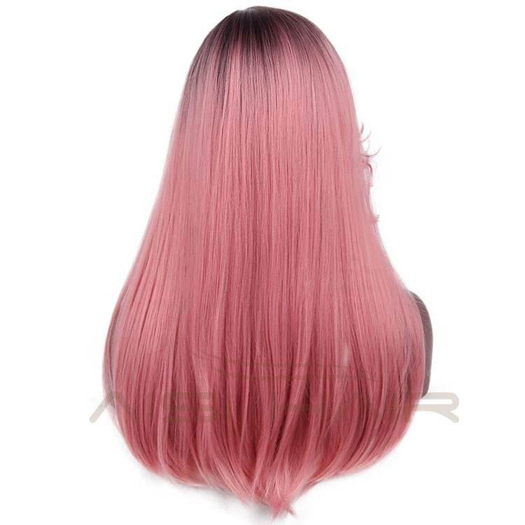 New Style Side Part long Silky Straight Wave Wigs Synthetic Ombre Pink Color Fiber Heat Resistant Wig