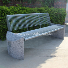 Metal and cement stone bench with back stone garden bench