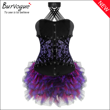 Purple Gothic Steamounk Corset Dress Leather Halter Mini Skirt Wholesale
