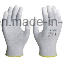 Белый нейлон перчатки с ПУ, с покрытием на кончиках пальцев (PN8011)