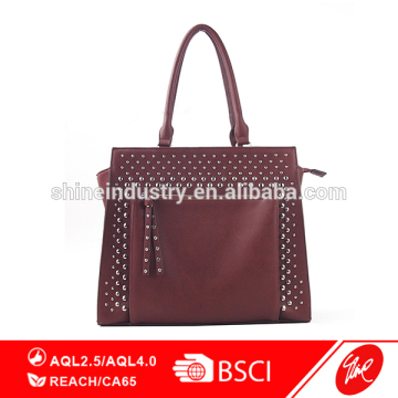 Fashion ladies PU leather handbags with rivet