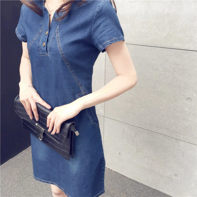 Summer Plus Size Short-Sleeved Casual MID-Length Denim Dress