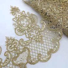 Retro Gold Metallic Lace Trim Embroidery Sequin 24cm Flah