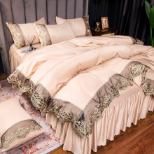 Washed Silk Bedding Set - 4pcs Luxury Quilt Cover and Sheet Spreads Fitted Sheet