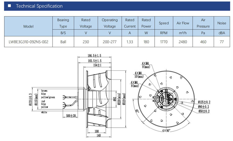 310mm EC 0~10 V / PWM 115V / 230V EC centrifugal fan for HVAC ,FFU ,AHU application