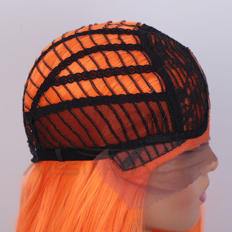 Aisi Hair Medium Long 16 Inch Cosplay Orange Wig Swiss Lace Wig Silky Straight Synthetic Lace Frontal Hair Wigs For Black Women