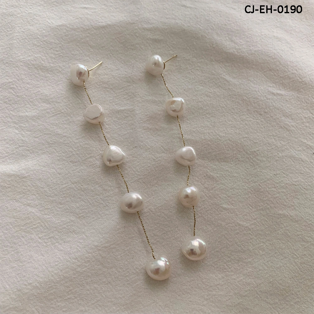 Pearl Tassel Earrings New Style Long Style Stylish Drop Fashion Exaggerated Round Face Earrings Female