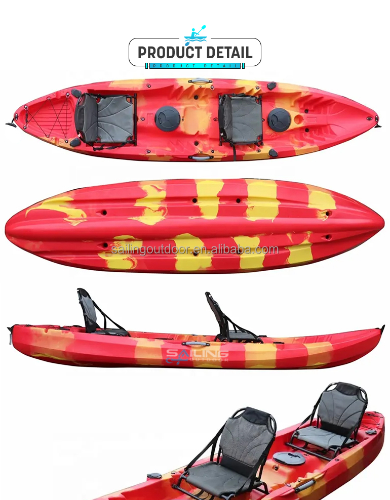 OEM&ODM Double Seat 3 Person Sit On Top Canoe Plastic Boat Recreation Family 2+1 Fishing Kayak For Sale
