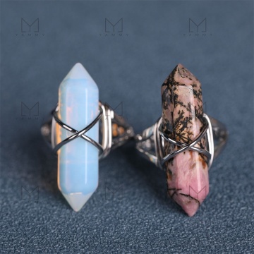 Wire-Wrapped Crystal Gemstone Rings: Healing Double Point Rings with Silver Plating - Open and Adjustable Designs