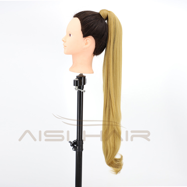 Aisi Hair Vendor Long Straight Curly Wave End Magic Paste Blonde Ponytail Hair Drawstring Synthetic Ponytail Hair Extension