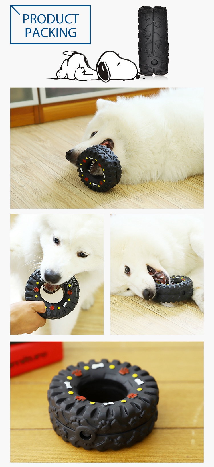 Eco-Friendly Interactive Pet Toy Black Tire Shape Squeak Sound Vinyl Dog Toy