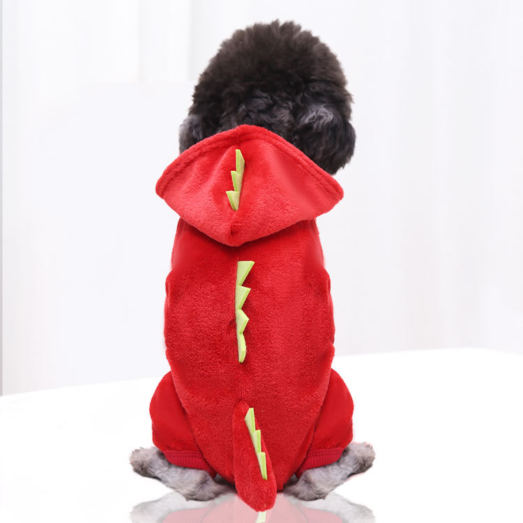 Wholesale Coral Fleece Dog Clothes Pet Dinosaur Clothes Autumn and Winter Warm Four-legged Dog Cat Clothes