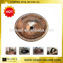 cheap kitchen sinks Flower design hammered bark apron coffee Copper Sink