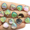 Hot Popular Mixed Color 100Pcs/lot 16MM Mermaid Charms Mermaid Fish Scale Heart Pendants For Jewelry Bracelet Necklace Mak