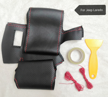 Original Leather Hand Sewing Steering Wheel Cover for Jeep Laredo
