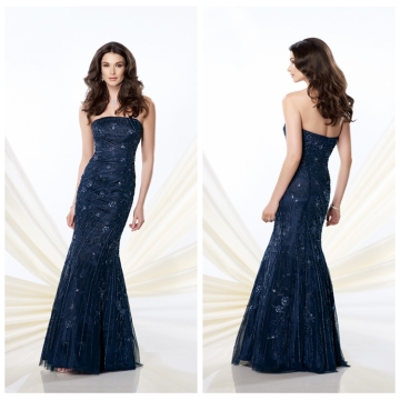 sexy dark blue long see-through prom night evening dress