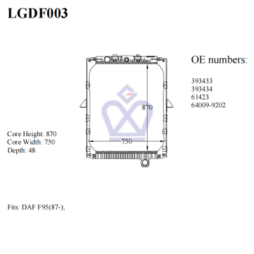 DAF truck radiator, 393433, 393434, 61423, LGDF003