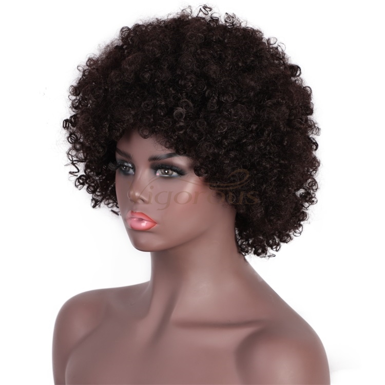 Vigorous Kinky Curly Hair Afro Short Natural Color Synthetic for Women Fluffy African American Cosplay Wigs