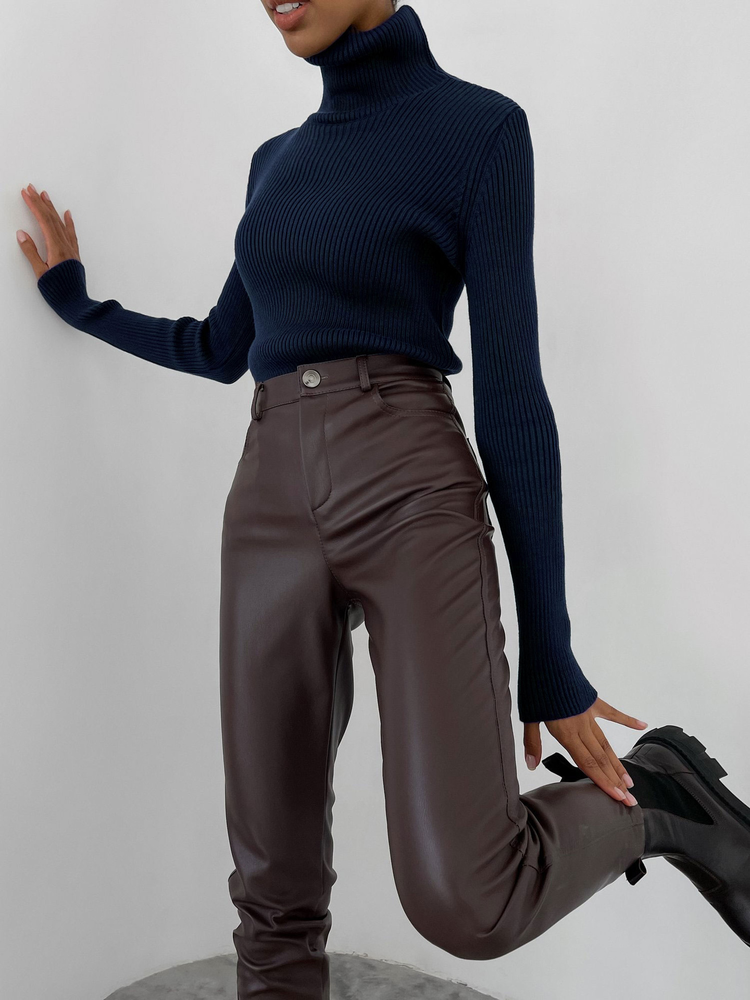 Вязаный женский свитер с высокой водолазкой и пуловером High Turtleneck Knitted Women Sweater Pullover