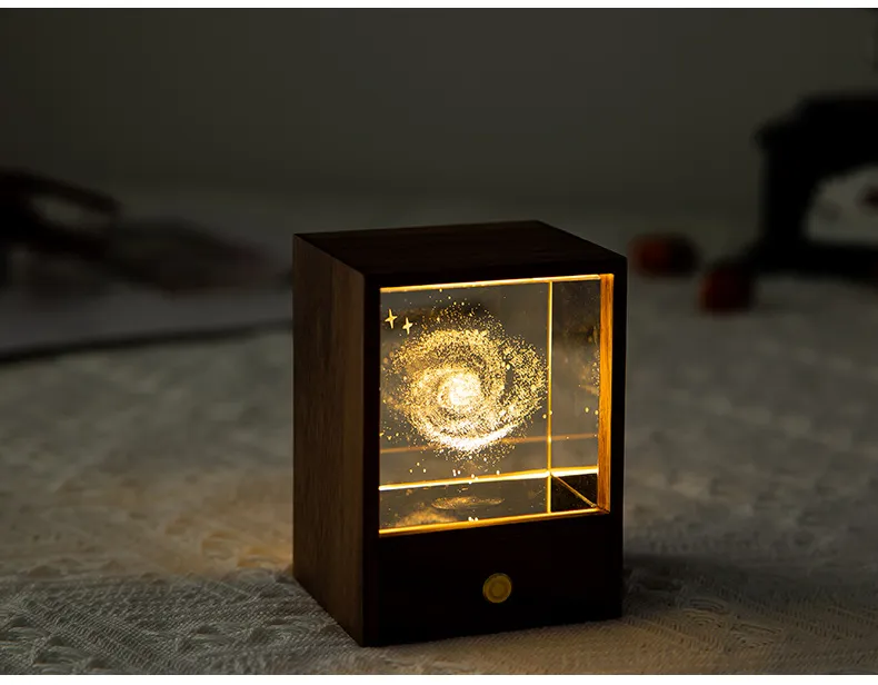 Enchanted Wooden Night Light Box with Radiant Crystal Sphere
