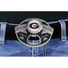 Lead & Nickel Free University Of Georgia Bulldogs "Official Tailgater" Silver Tone Belt Buckle With Bottle Opener