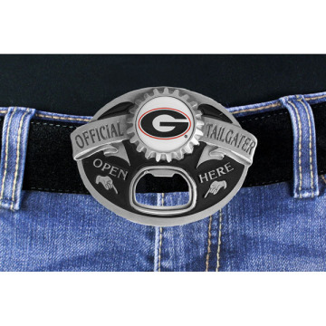 Lead & Nickel Free University Of Georgia Bulldogs "Official Tailgater" Silver Tone Belt Buckle With Bottle Opener