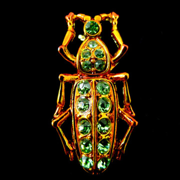 Wholesale Fashion Accessory Green Bug Rhinestone Brooch Pin