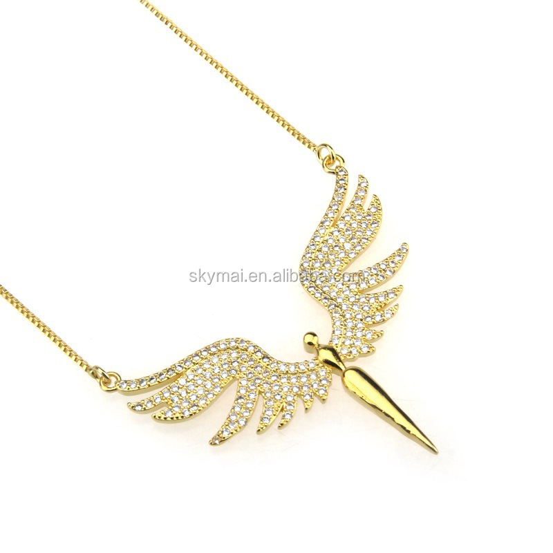 Hot selling angel pendant copper gold-plated zircon necklace fashion vacuum gold-plated platinum necklace for women