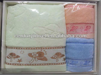 Promotiaon fashion Jacquard 3pcs bath towel set in gift box/gift set