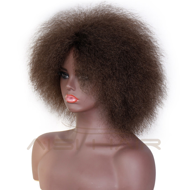 Good Quality Afro Kinky Curly Dark Brown Short Fluffy Hair Synthetic Fiber Cosplay Wigs for Black Women