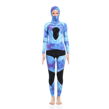 Seaskin Blue Camo Spearfishing Wetsuits untuk Wanita