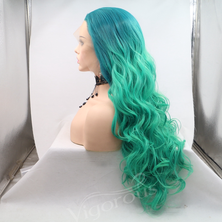 Vigorous ombre long premium high quality straight wave wholesale black women synthetic hair wigs with lace front