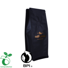 Borsa da caffè a fondo piatto biodegradabile a tassello laterale con chiusura a zip con valvola unidirezionale